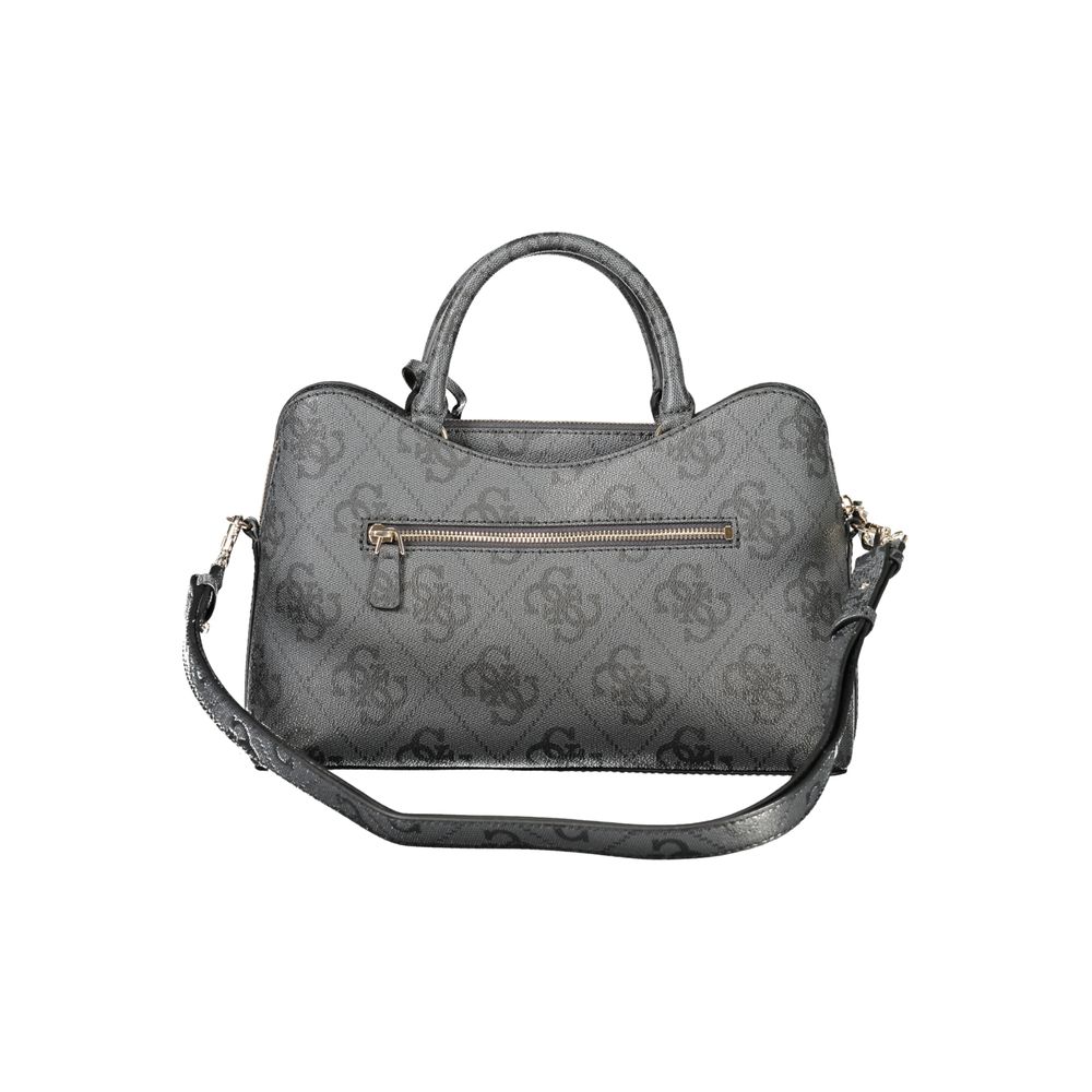 This Handbag by Guess Jeans for women in polyurethane and black & signature presents a sculptural silhouette featuring a secure , ample , and versatile for a sculptural finish.