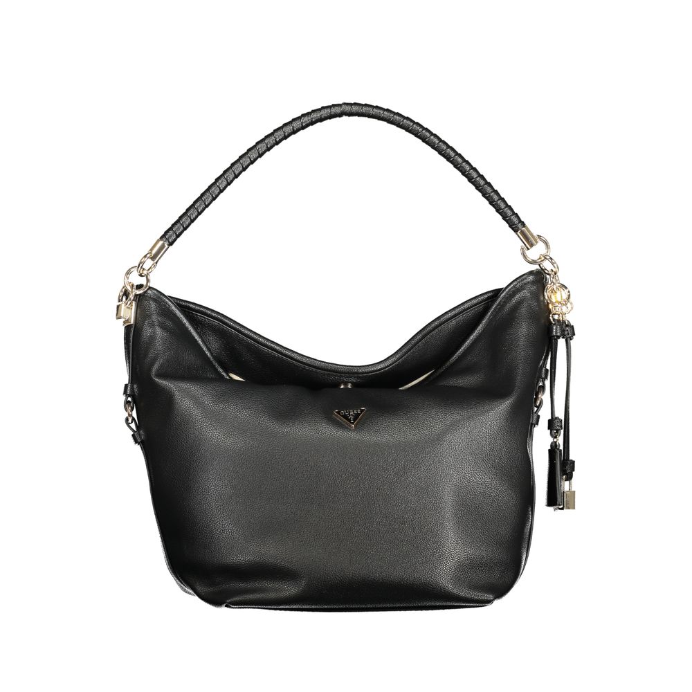 This Handbag by Guess Jeans for women in polyethylene and black presents a sculptural silhouette featuring a secure snap, ample external-pockets & internal-pockets, and versatile shoulder-strap, adjustable-strap & handle for a sculptural finish.