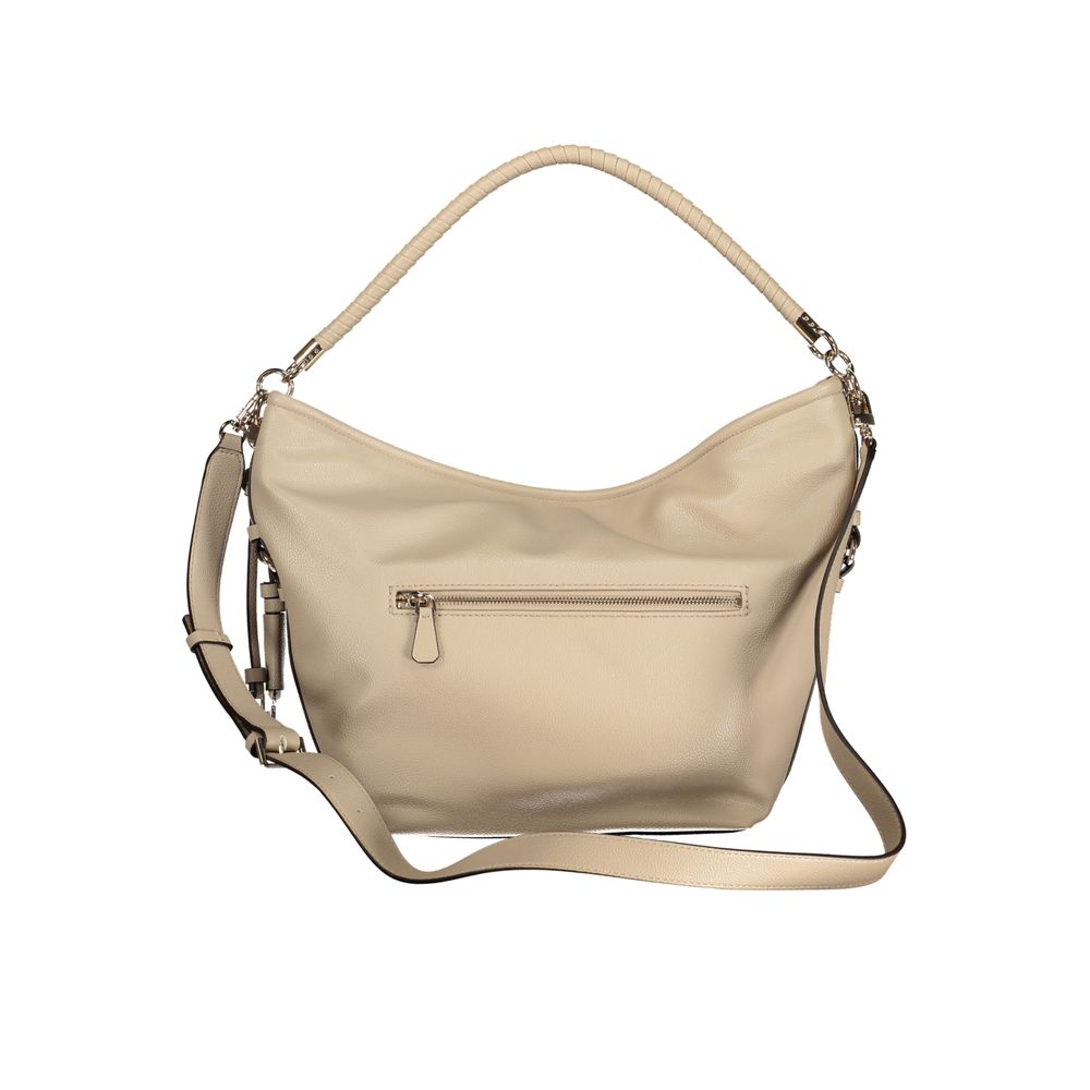 Shopper Handbag by Guess Jeans for women in polyethylene beige features an refined silhouette, showcasing a secure snap, ample external-pockets & internal-pockets, and versatile shoulder-strap, adjustable-strap & handle for a sophisticated refined aesthetic.