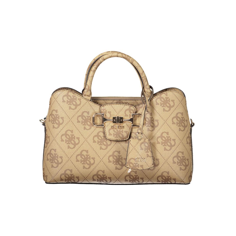 Handbag by Guess Jeans for women in polyethylene beige features an refined silhouette, showcasing a secure snap & zipper, ample built-in-compartments, external-pockets & internal-pockets, and versatile shoulder-strap, adjustable-strap & handle for a sophisticated refined aesthetic.