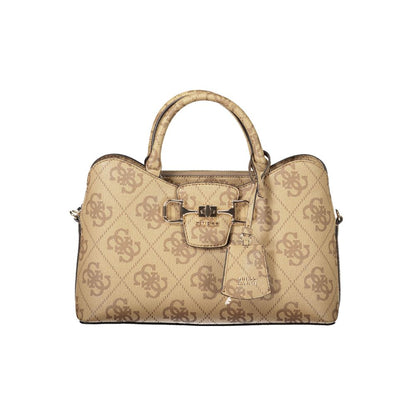 Handbag by Guess Jeans for women in polyethylene beige features an refined silhouette, showcasing a secure snap & zipper, ample built-in-compartments, external-pockets & internal-pockets, and versatile shoulder-strap, adjustable-strap & handle for a sophisticated refined aesthetic.
