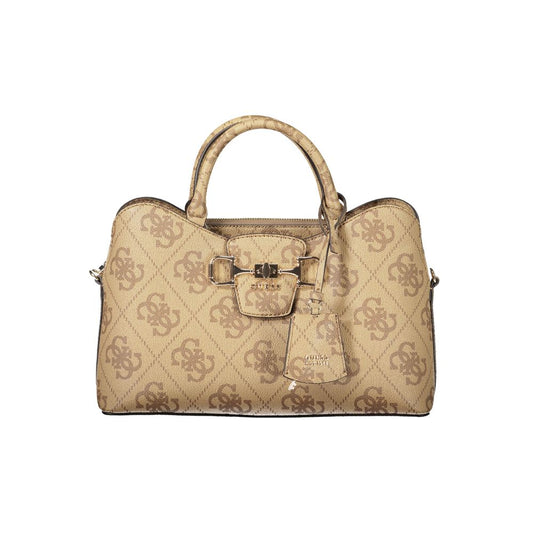 Handbag by Guess Jeans for women in polyethylene beige features an refined silhouette, showcasing a secure snap & zipper, ample built-in-compartments, external-pockets & internal-pockets, and versatile shoulder-strap, adjustable-strap & handle for a sophisticated refined aesthetic.