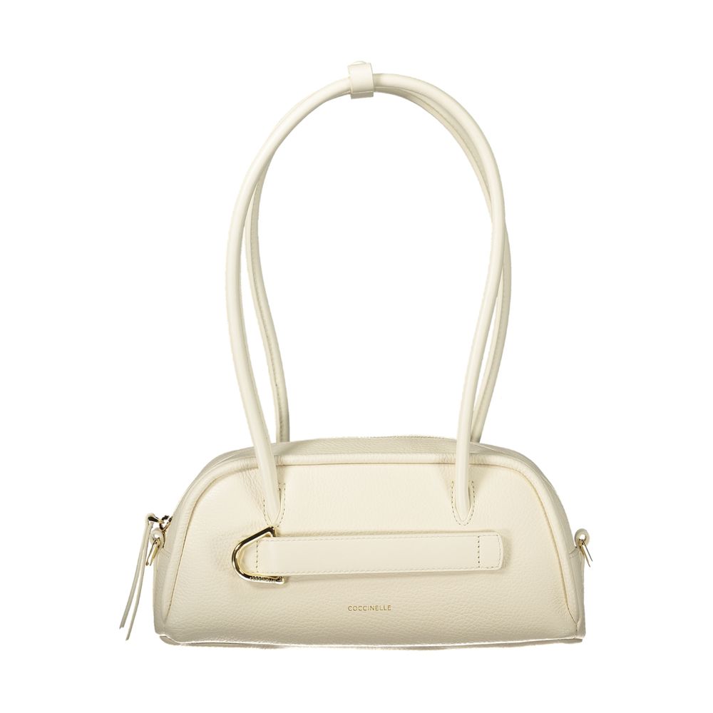 This Handbag by Coccinelle for women in leather and white presents a sculptural silhouette featuring a secure zipper, ample external-pockets & internal-pockets, and versatile handle for a sculptural finish.