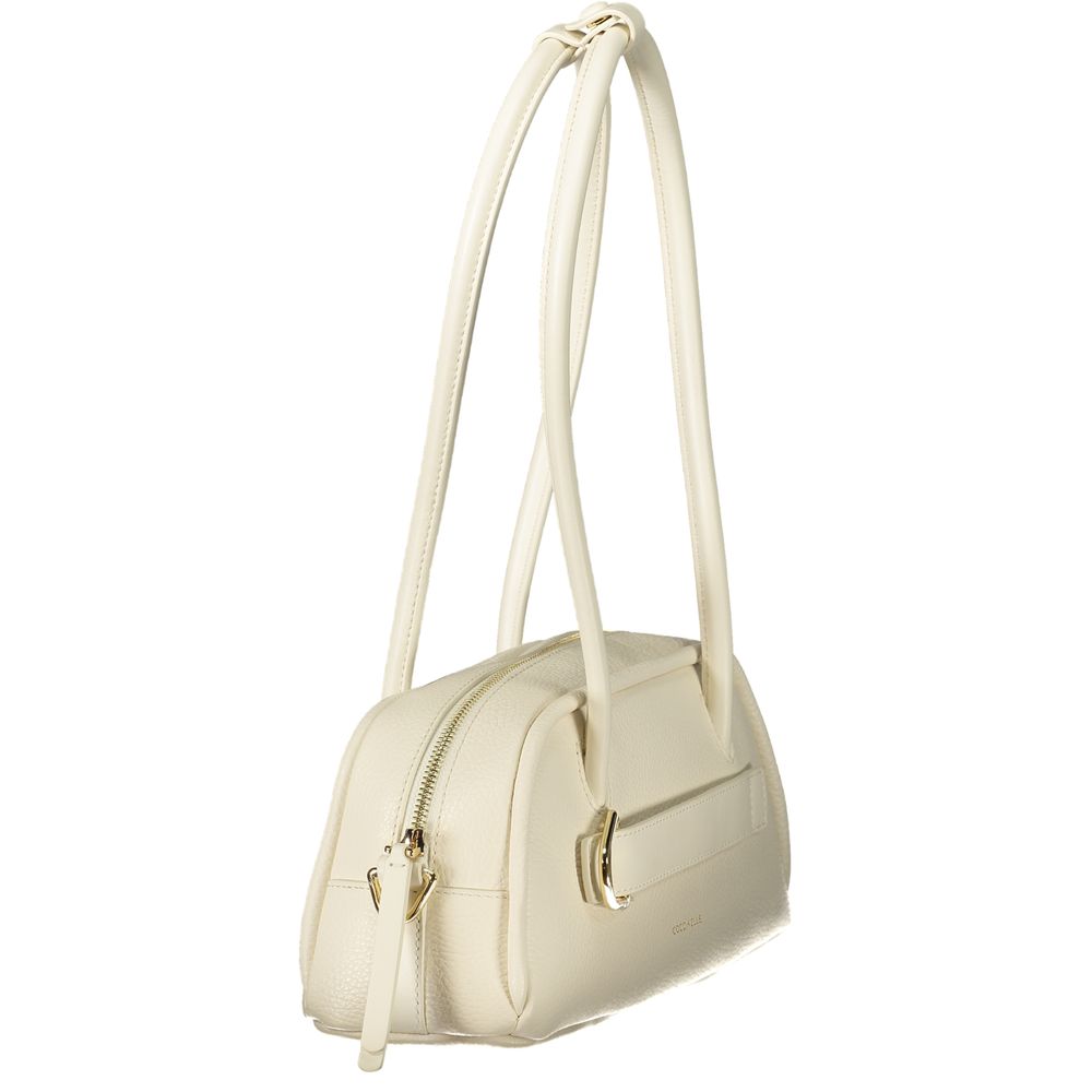 Handbag by Coccinelle for women in leather white features a ornamental silhouette, showcasing a secure zipper, ample external-pockets & internal-pockets, and ornamental handle for a sophisticated look.