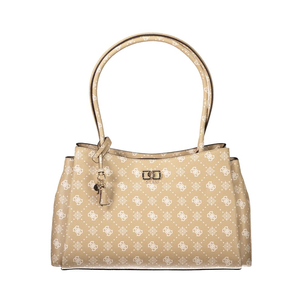 Handbag by Guess Jeans for women in polyethylene beige features an refined silhouette, showcasing a secure snap & zipper, ample built-in-compartments, external-pockets & internal-pockets, and versatile handle for a sophisticated refined aesthetic.