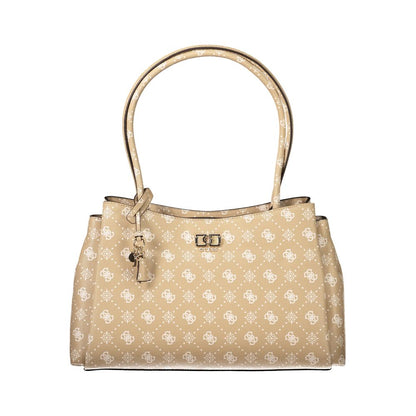 Handbag by Guess Jeans for women in polyethylene beige features an refined silhouette, showcasing a secure snap & zipper, ample built-in-compartments, external-pockets & internal-pockets, and versatile handle for a sophisticated refined aesthetic.