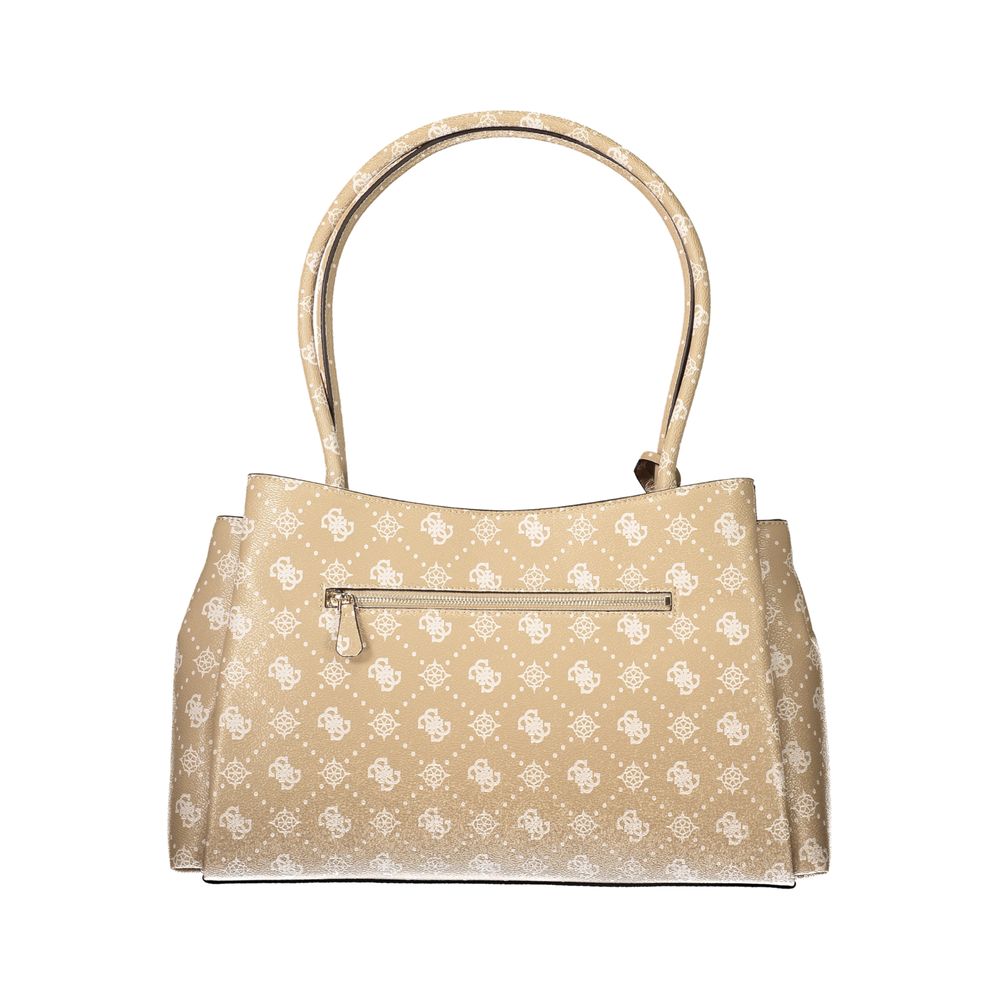 Handbag by Guess Jeans for women in polyethylene beige features a signature silhouette, showcasing a secure snap & zipper and signature built-in-compartments, external-pockets & internal-pockets with versatile handle for a sophisticated look.