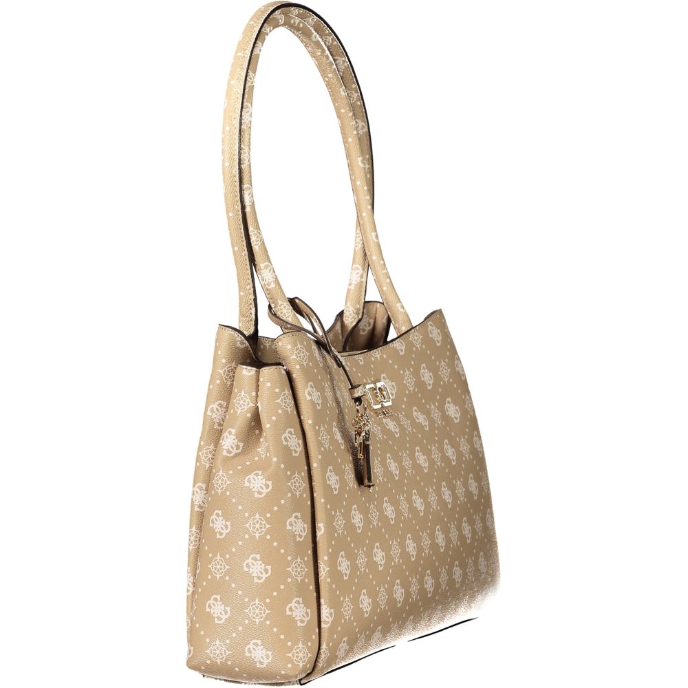 Handbag by Guess Jeans for women in polyethylene beige features an refined silhouette, showcasing a secure snap & zipper, ample built-in-compartments, external-pockets & internal-pockets, and versatile handle for a sophisticated refined aesthetic.