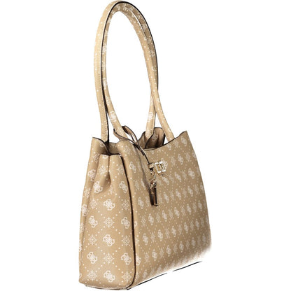 Handbag by Guess Jeans for women in polyethylene beige features an refined silhouette, showcasing a secure snap & zipper, ample built-in-compartments, external-pockets & internal-pockets, and versatile handle for a sophisticated refined aesthetic.