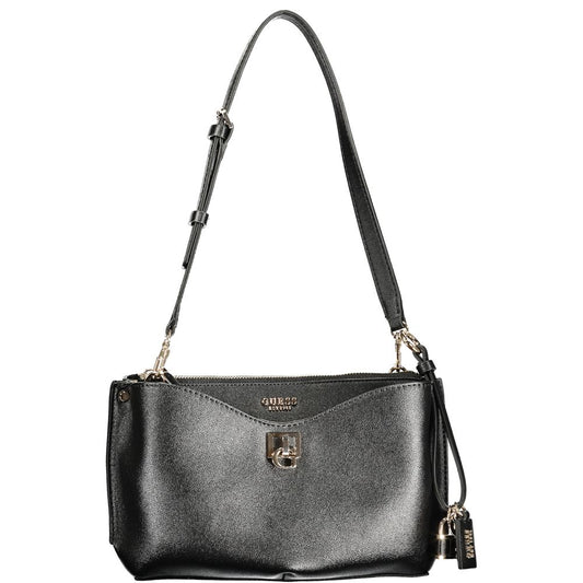 Crossbody Handbag by Guess Jeans for women in polyethylene black & white features a signature silhouette, showcasing a secure snap & zipper and signature built-in-compartments & internal-pockets with versatile crossbody-strap, adjustable-strap & handle for a sophisticated look.