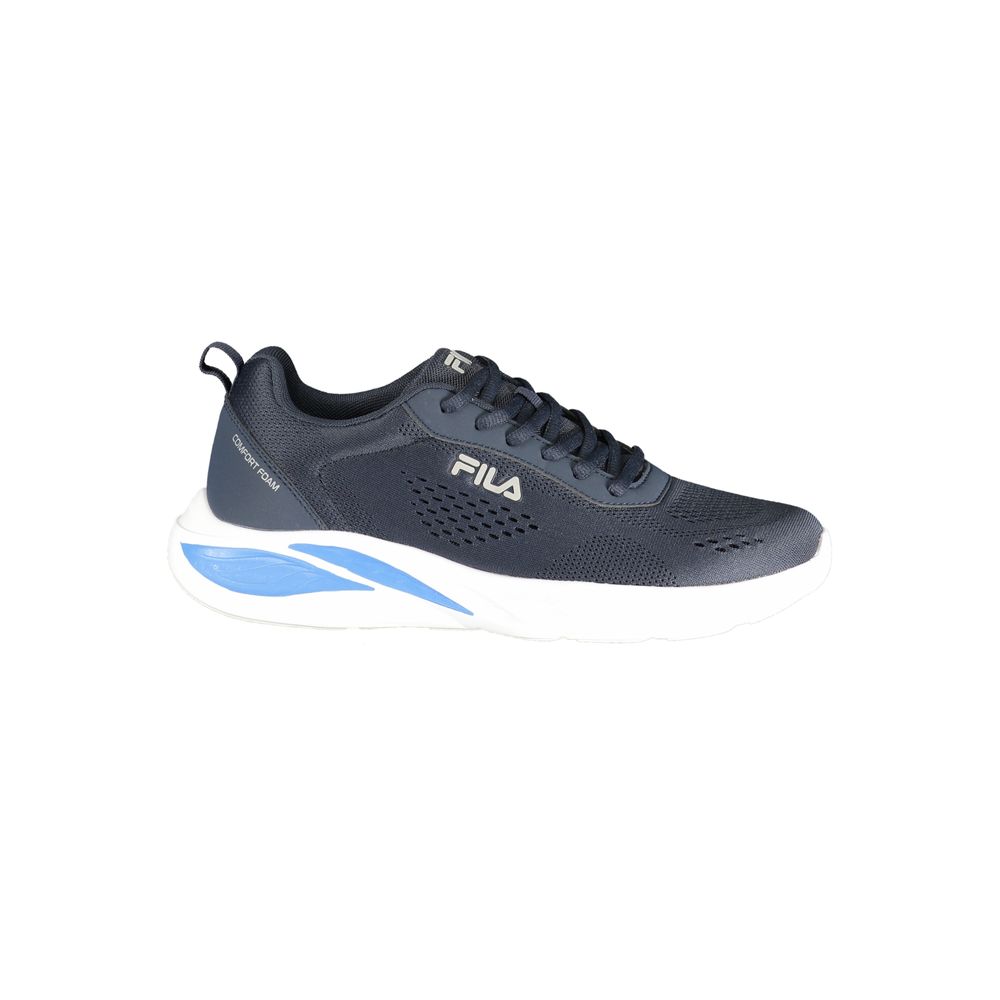 Athletic Sneakers by Fila for men in polyester blue & print presents a sleek silhouette, perfectly capturing the athletic style essence of Men's Athletic Polyester Sneakers with its sleek design and premium finish.