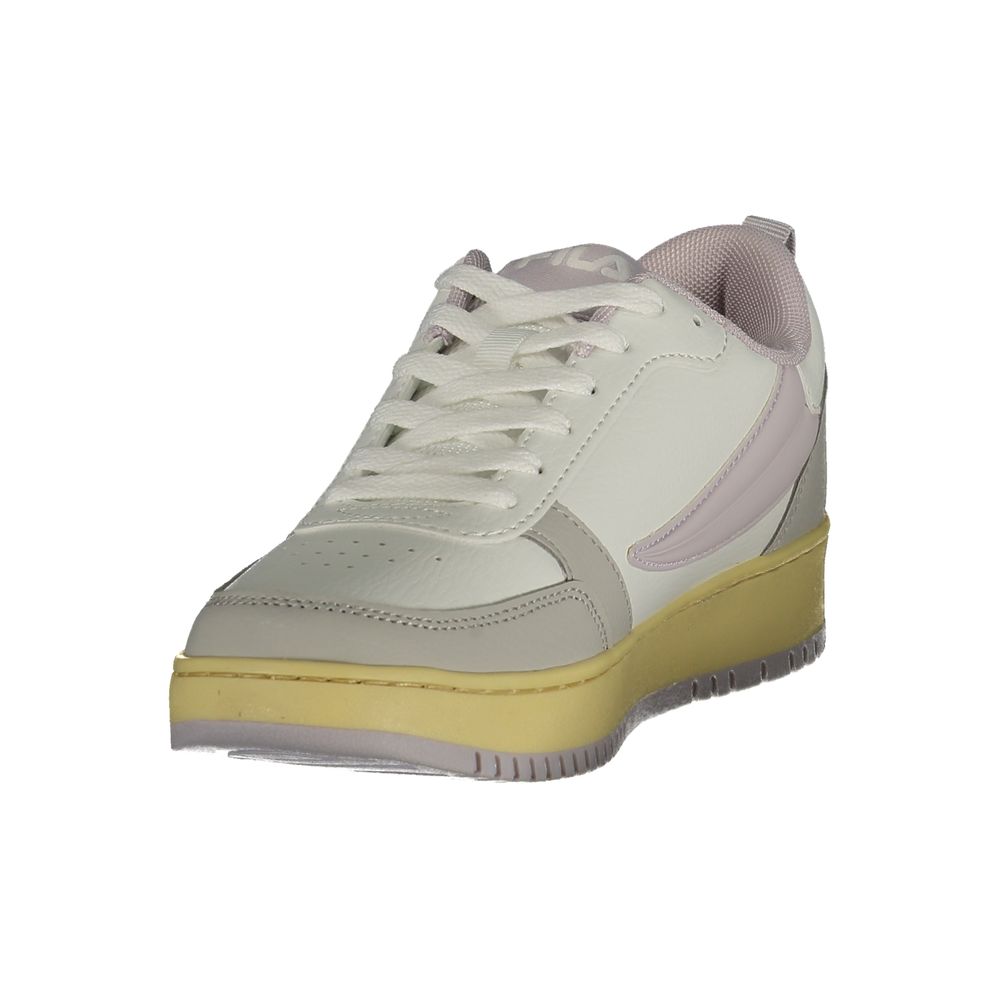 Athletic Sneakers by Fila for women in polyester white showcases a architectural silhouette, artfully capturing the essence of the Women's Athletic Polyester Sneakers with its signature architectural athletic style construction.