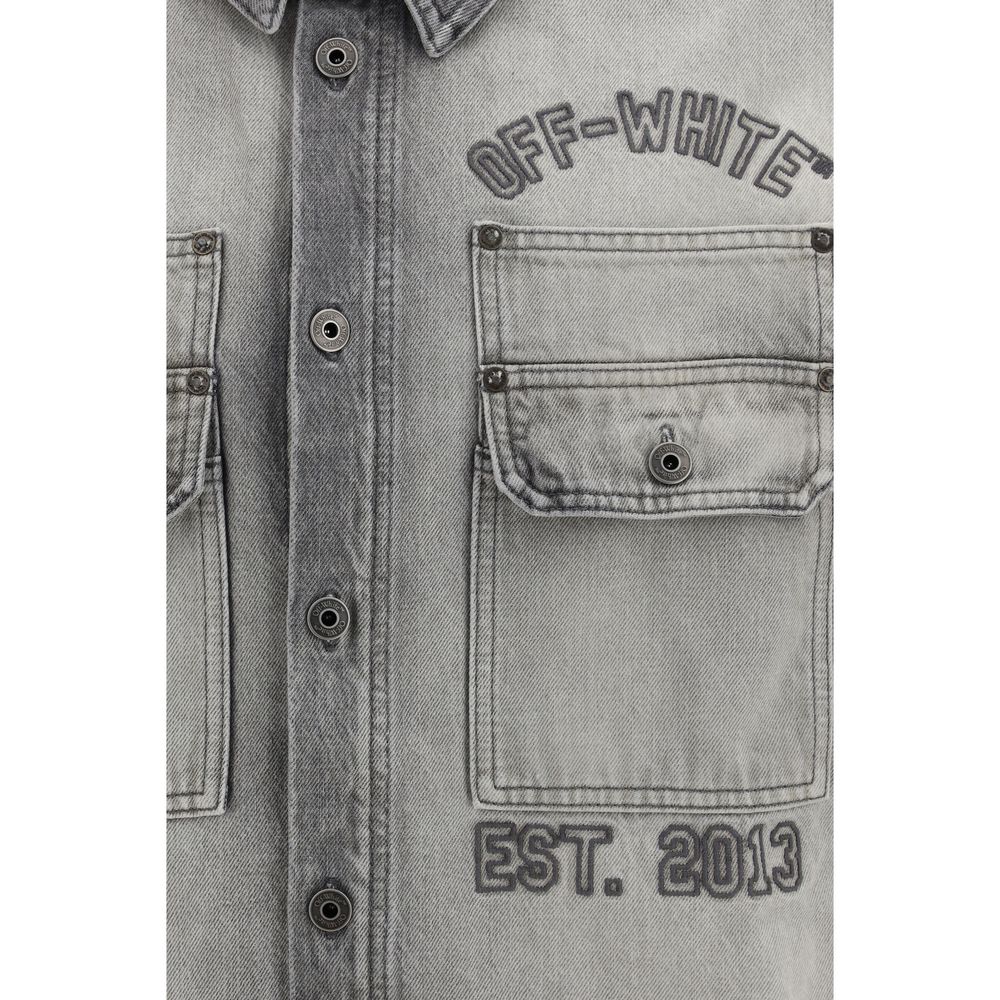 Overshirt by Off-White for men in denim cotton gray, white & signature showcases a sleek silhouette, elegantly detailed with a sleek and for a sleek finish.