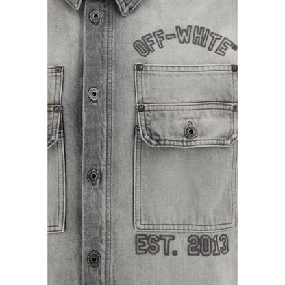 Overshirt by Off-White for men in denim cotton gray, white & signature showcases a sleek silhouette, elegantly detailed with a sleek and for a sleek finish.
