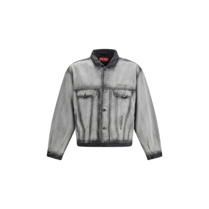 Trucker Jacket by Diesel for men in denim cotton & hemp gray features a dramatic silhouette, showcasing a sophisticated and distinctive pockets for a dramatic aesthetic.