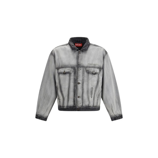 Trucker Jacket by Diesel for men in denim cotton & hemp gray features a dramatic silhouette, showcasing a sophisticated and distinctive pockets for a dramatic aesthetic.