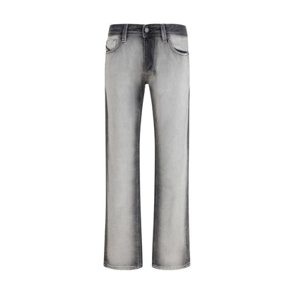 Jeans by Diesel for men in cotton denim & calf leather gray features a polished silhouette with a polished bootcut, regular-fit & slim, reaching a polished long and finished with a polished low rise.