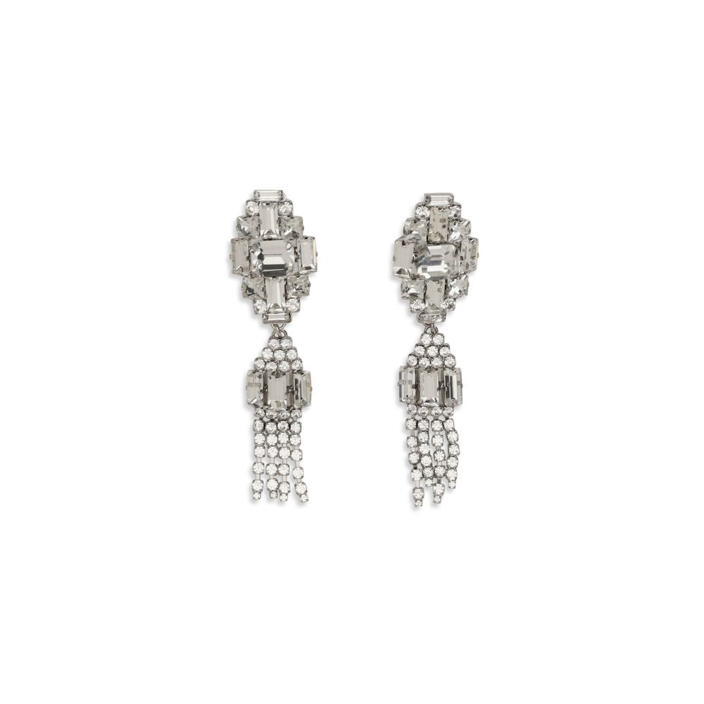 Earrings by Alessandra Rich for women in nylon silver showcases a enchanting silhouette, artfully incorporating the intricate drop seen in the Women's Drop Silver Metal & Crystal Earrings.