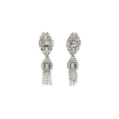 Earrings by Alessandra Rich for women in nylon silver showcases a enchanting silhouette, artfully incorporating the intricate drop seen in the Women's Drop Silver Metal & Crystal Earrings.
