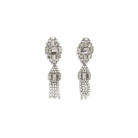 Earrings by Alessandra Rich for women in nylon silver showcases a enchanting silhouette, artfully incorporating the intricate drop seen in the Women's Drop Silver Metal & Crystal Earrings.