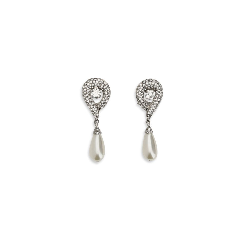 Earrings by Alessandra Rich for women in nylon pearl & silver showcases a captivating silhouette, featuring an captivating from the Women's Silver Brass Pearls & Crystal Earrings collection for a captivating finish.