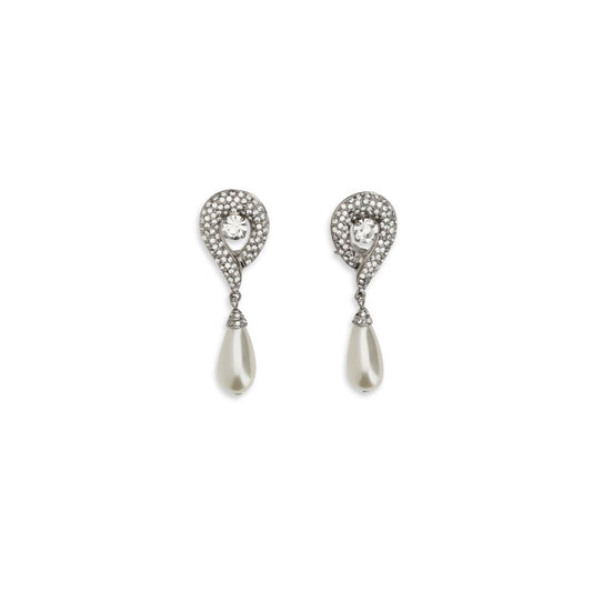 Earrings by Alessandra Rich for women in nylon pearl & silver showcases a captivating silhouette, featuring an captivating from the Women's Silver Brass Pearls & Crystal Earrings collection for a captivating finish.