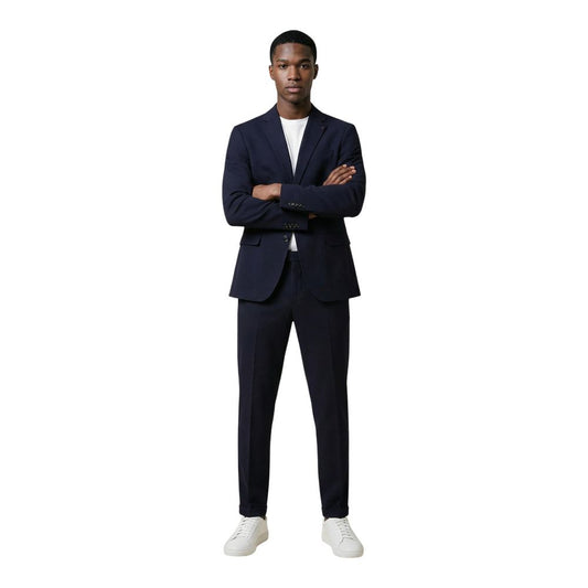 Pant Suit by Mulish for men in stretch cotton & polyamide blue presents a sharp silhouette, artfully finished with a sharp lapel neckline and a sophisticated for a truly sharp look.