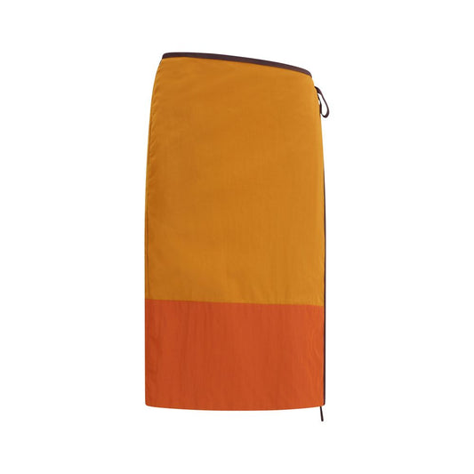 Skirt by Saint Laurent for women in nylon orange & patterned features an tailored silhouette, artfully capturing the essence of Women's Nylon Midi Skirt in a sophisticated midi.