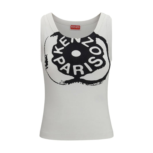 Tank Top by Kenzo for women in stretch cotton white & print showcases a perennial silhouette, artfully detailed with a sleeveless design and a perennial .