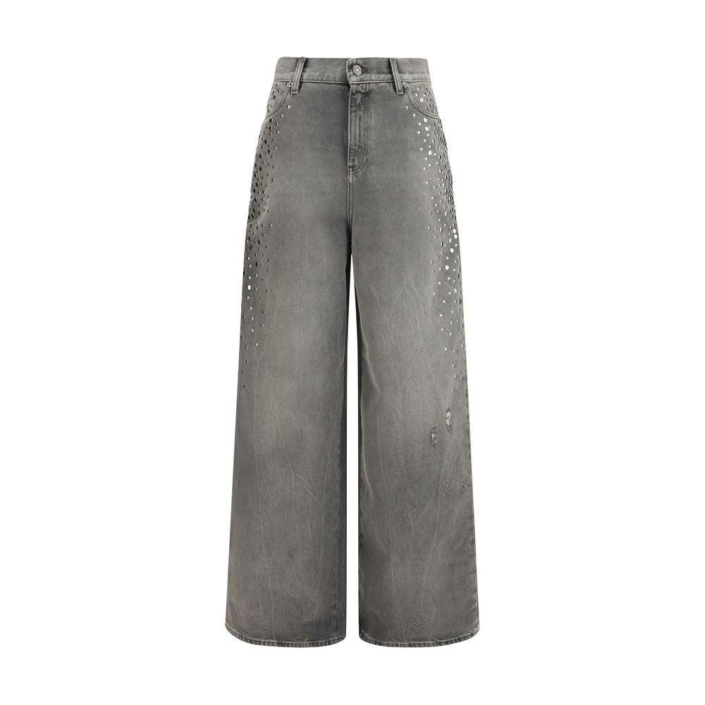 Jeans by Golden Goose for women in denim cotton gray features a polished silhouette with a polished regular-fit, reaching a polished long and finished with a polished .