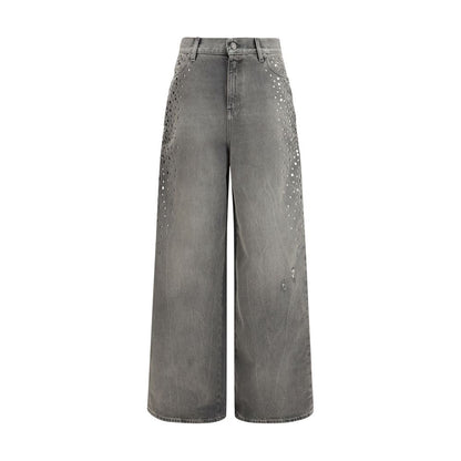 Jeans by Golden Goose for women in denim cotton gray features a polished silhouette with a polished regular-fit, reaching a polished long and finished with a polished .
