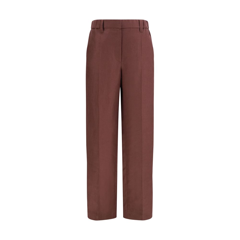 Casual Pants by Brunello Cucinelli for women in linen brown & natural features an refined tailoring silhouette, showcasing a premium relaxed-fit, regular-fit & wide with a and long cut for a refined tailoring look.