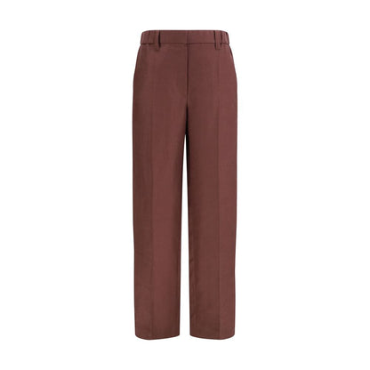 Casual Pants by Brunello Cucinelli for women in linen brown & natural features an refined tailoring silhouette, showcasing a premium relaxed-fit, regular-fit & wide with a and long cut for a refined tailoring look.
