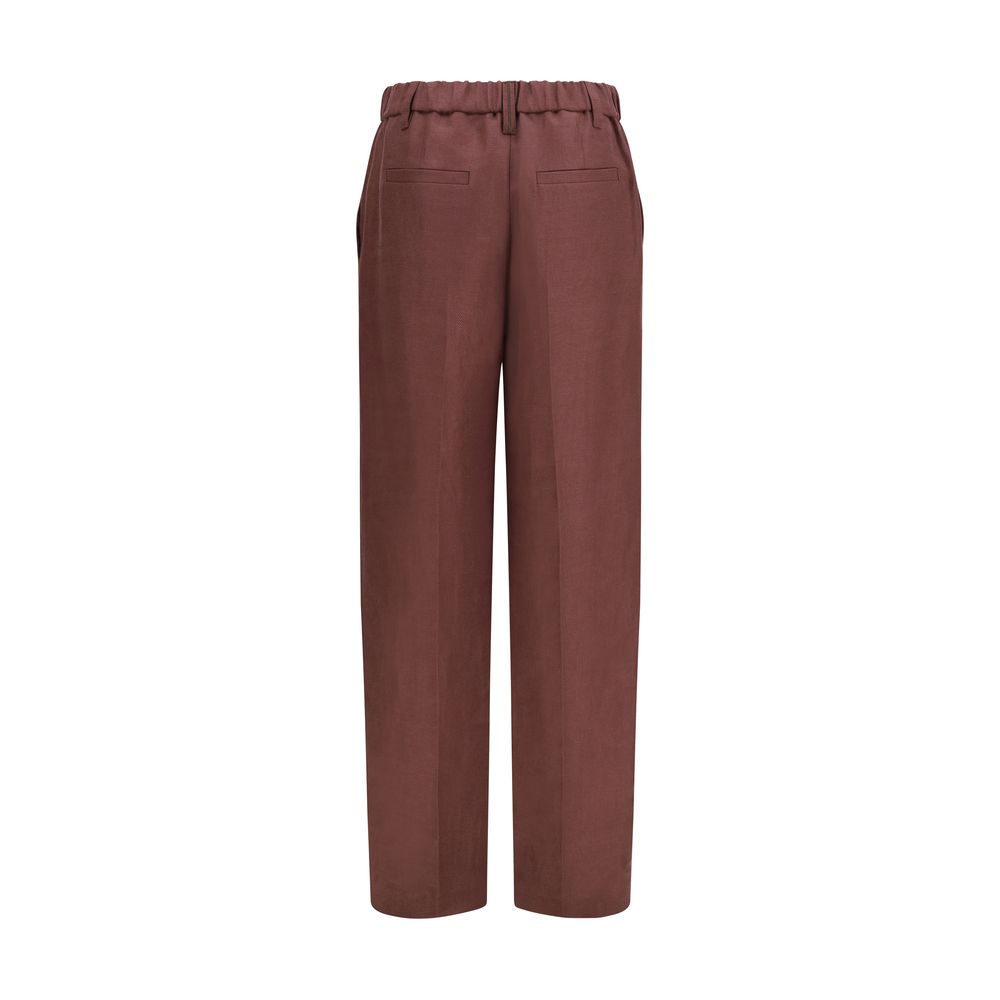 Casual Pants by Brunello Cucinelli for women in linen brown & natural features a refined silhouette with a refined relaxed-fit, regular-fit & wide, defined by a and a refined long for a refined finish.