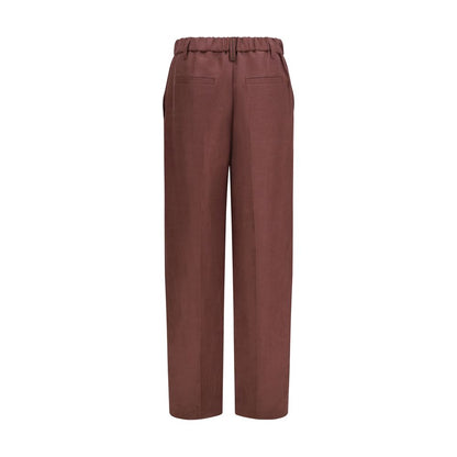 Casual Pants by Brunello Cucinelli for women in linen brown & natural features a refined silhouette with a refined relaxed-fit, regular-fit & wide, defined by a and a refined long for a refined finish.