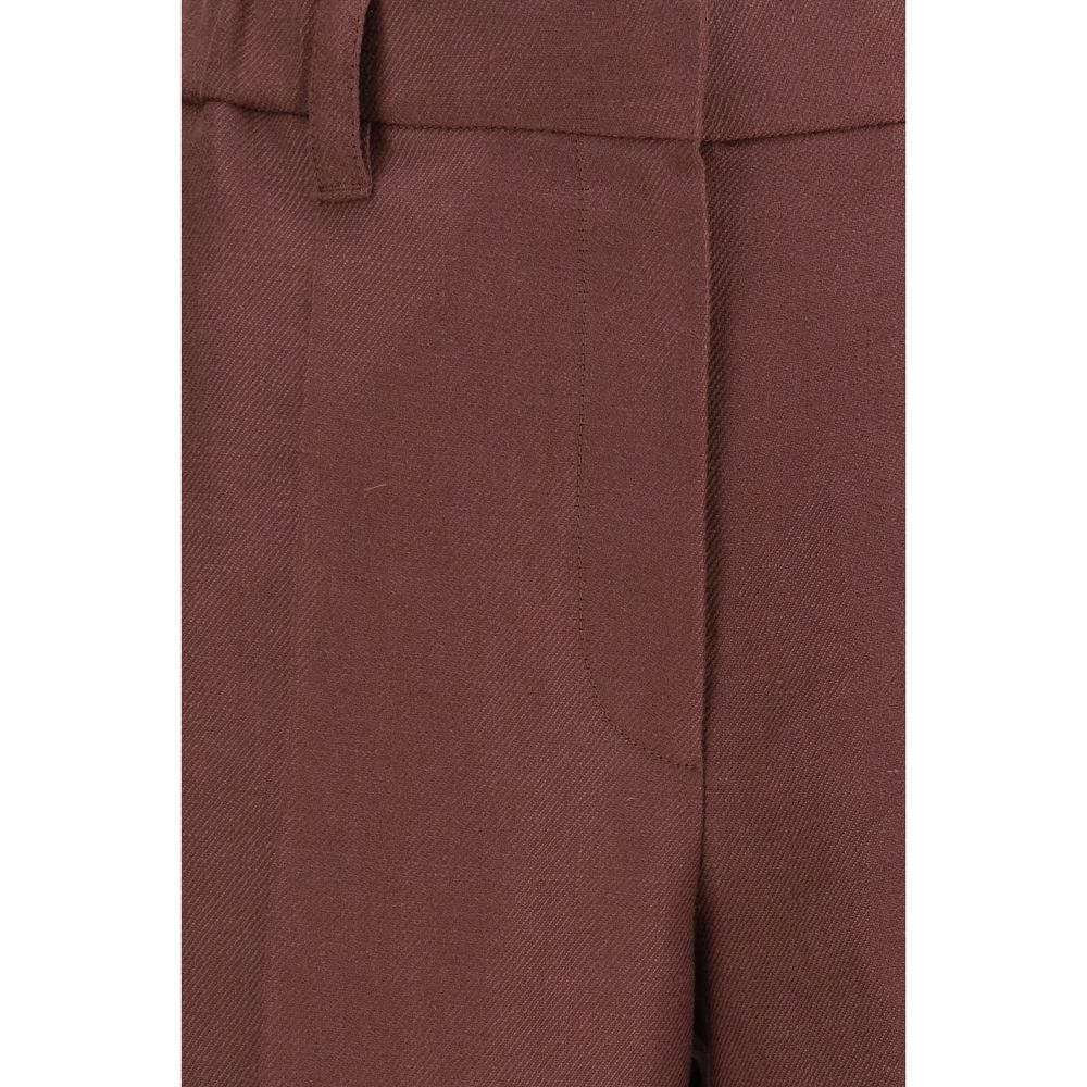 Casual Pants by Brunello Cucinelli for women in linen brown & natural features a polished silhouette with a polished relaxed-fit, regular-fit & wide, reaching a polished long and finished with a polished .