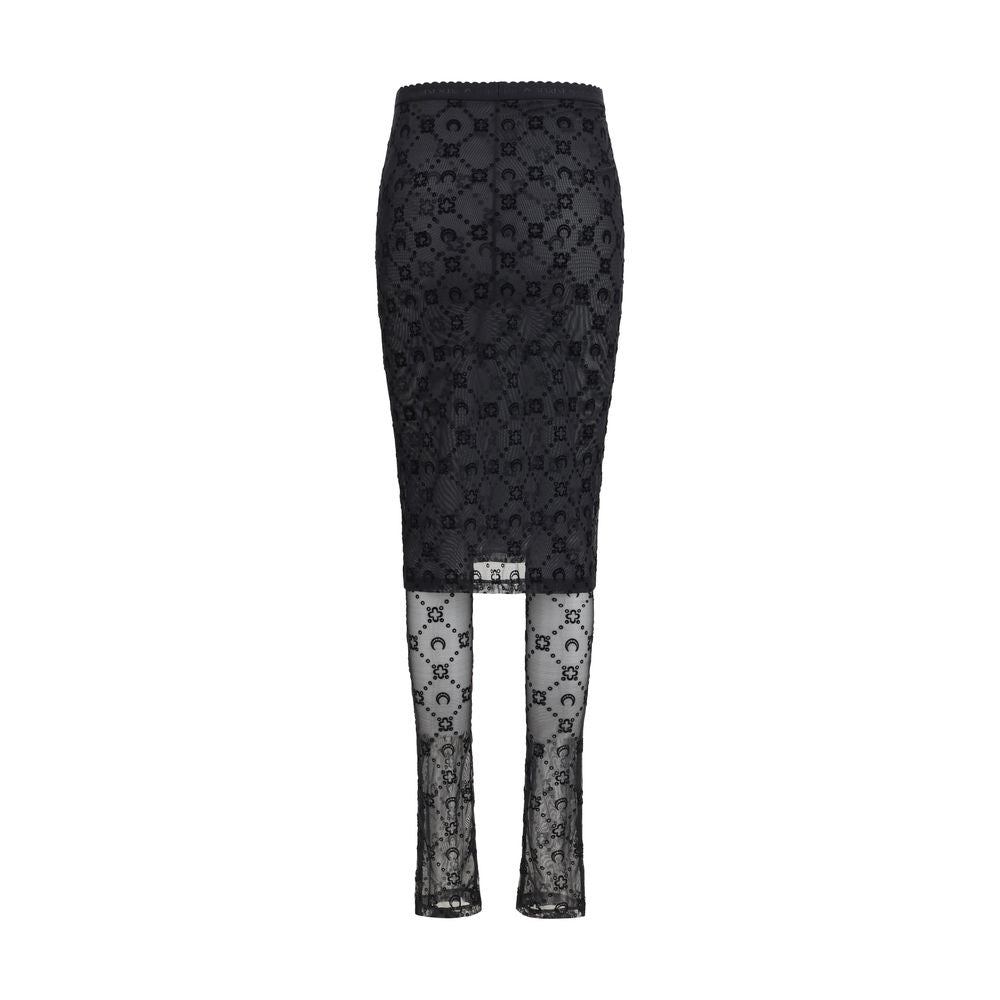 Skirt by Marine Serre for women in polyamide black, patterned & signature showcases a sultry silhouette, elegantly defined by its midi and the sophisticated sultry design of the Women's Polyamide Midi Skirt.