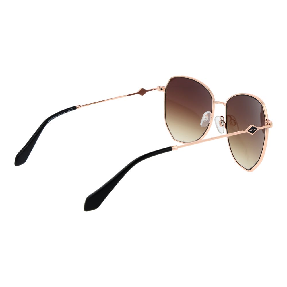 Sunglasses by Replay for women in metal rose-gold features an lustrous butterfly full-rim frame design with rose-gold coloured frame detailing and gradient category-3-dark-tint lens for a lustrous aesthetic.