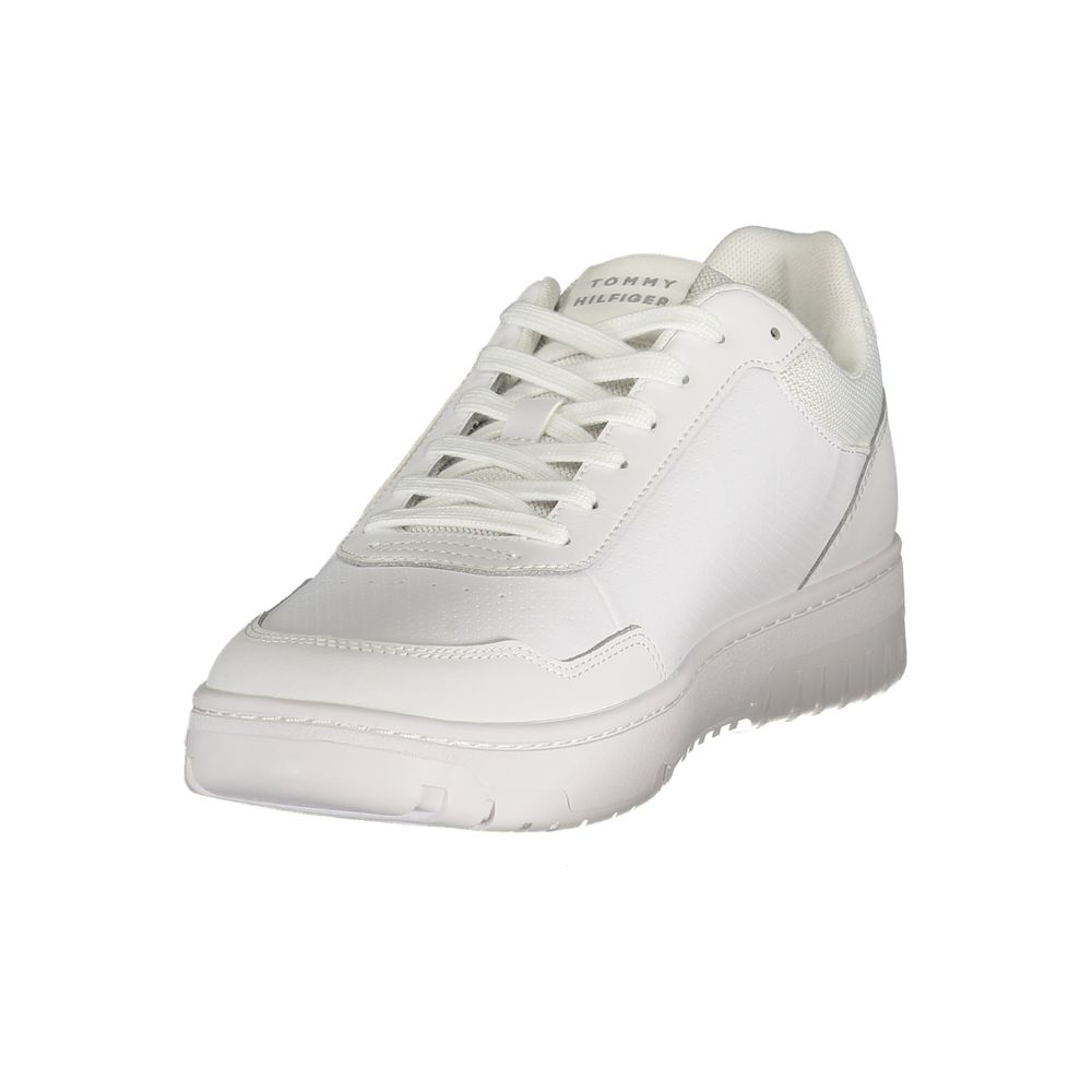 Sneakers by Tommy Hilfiger for men in polyester polyurethane leather white features an opulent silhouette from the Men's Low-Top Polyester Polyurethane Leather Sneakers collection, showcasing a signature low-top style with an opulent finish.