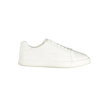 Sneakers by Calvin Klein for men in polyester polyurethane leather white presents a sumptuous silhouette, artfully capturing the essence of the Crisp Men's Low-Top Polyester Polyurethane Leather Sneakers with its sumptuous low-top style design.