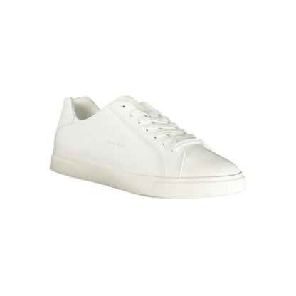 Sneakers by Calvin Klein for men in polyester polyurethane leather white presents a sumptuous silhouette as Crisp Men's Low-Top Polyester Polyurethane Leather Sneakers, expertly defined by a sumptuous low-top style for a sumptuous, high-fashion look.