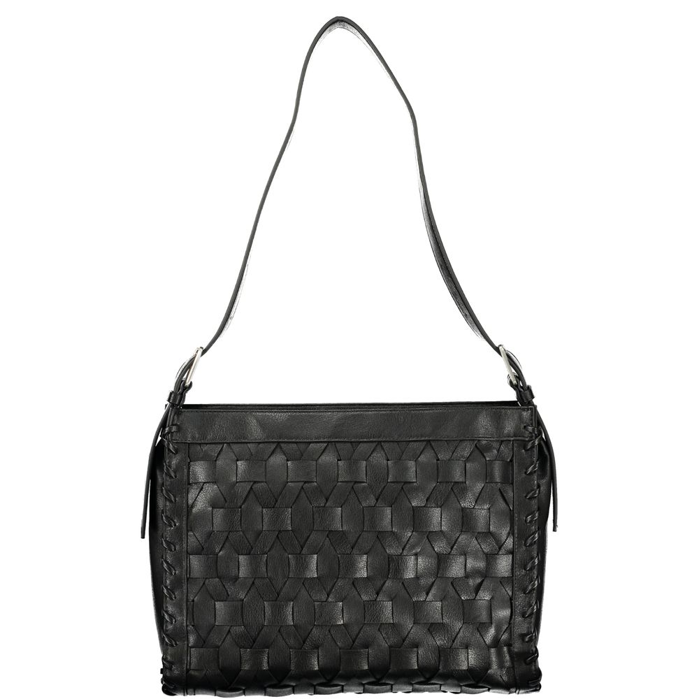 This Handbag by Desigual for women in polyurethane and black presents a sculptural silhouette featuring a secure , ample , and versatile for a sculptural finish.