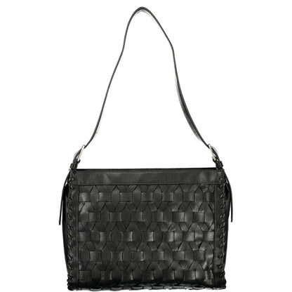 This Handbag by Desigual for women in polyurethane and black presents a sculptural silhouette featuring a secure , ample , and versatile for a sculptural finish.