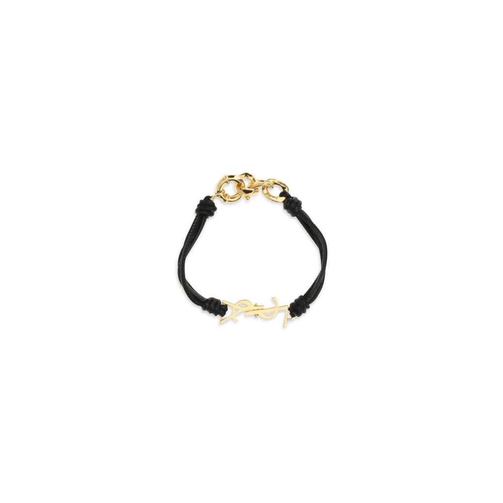 Bracelet by Saint Laurent for women in denim cotton black & gold showcases a cosmopolitan silhouette, artfully capturing the essence of the cosmopolitan Cassandre Women's Cord Wrap Bos Taurus Calf Leather Bracelet with a cosmopolitan cord wrap bracelet design.