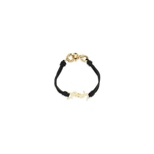 Bracelet by Saint Laurent for women in denim cotton black & gold showcases a cosmopolitan silhouette, artfully capturing the essence of the cosmopolitan Cassandre Women's Cord Wrap Bos Taurus Calf Leather Bracelet with a cosmopolitan cord wrap bracelet design.