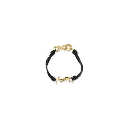 Bracelet by Saint Laurent for women in denim cotton black & gold features an svelte silhouette, showcasing the svelte cord wrap bracelet design of the Cassandre Women's Cord Wrap Bos Taurus Calf Leather Bracelet for a sophisticated, svelte look.