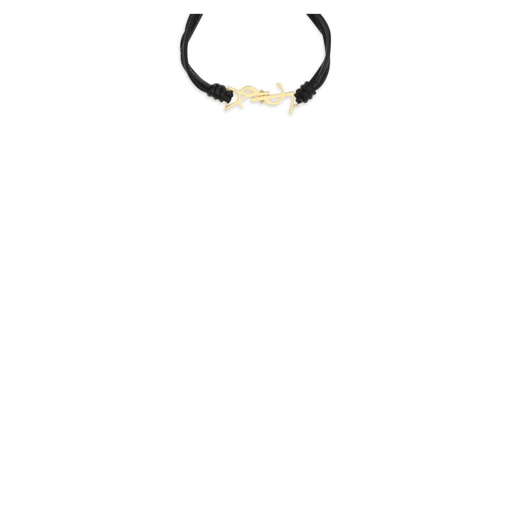 This Bracelet by Saint Laurent for women in denim cotton and black & gold showcases a exquisite silhouette, highlighting the intricate cord wrap bracelet design from the Cassandre Women's Cord Wrap Bos Taurus Calf Leather Bracelet collection for a exquisite aesthetic.