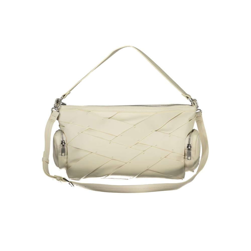 This Evening Shoulder Handbag by Desigual for women in polyurethane and white presents a sculptural silhouette featuring a secure zipper, ample external-pockets, internal-pockets & cardholder, and versatile shoulder-strap, adjustable-strap & handle for a sculptural finish.