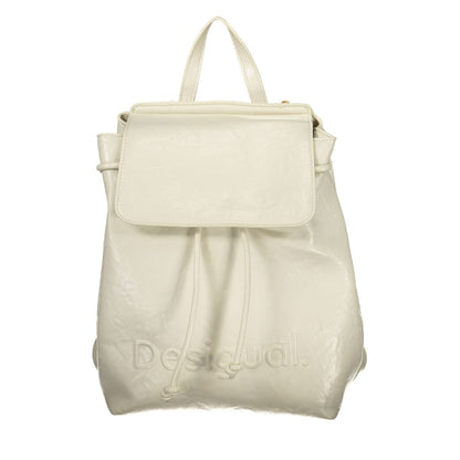 Mini Drawstring Backpack by Desigual for women in polyethylene white, signature & print features a refined silhouette, showcasing the Ecru Luena Polyethylene Mini Drawstring Backpack design with a secure snap, zipper & drawstring, ample built-in-compartments, external-pockets & cardholder, and versatile backpack-strap, adjustable-strap & handle.