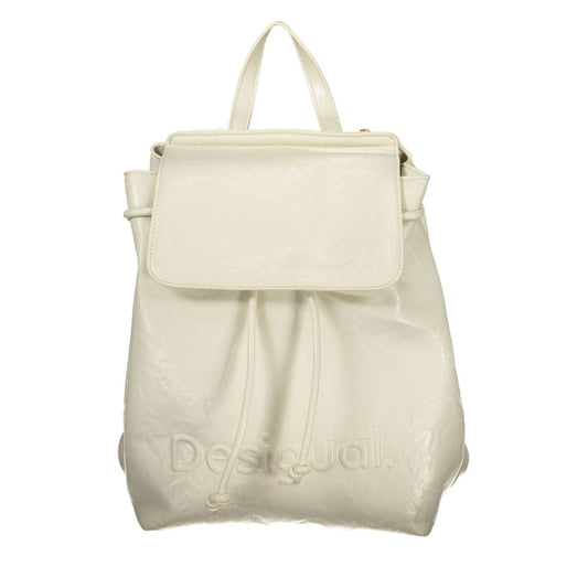 Mini Drawstring Backpack by Desigual for women in polyethylene white, signature & print features a refined silhouette, showcasing the Ecru Luena Polyethylene Mini Drawstring Backpack design with a secure snap, zipper & drawstring, ample built-in-compartments, external-pockets & cardholder, and versatile backpack-strap, adjustable-strap & handle.